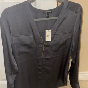 Express dress satin shirt gold zip NWT size S